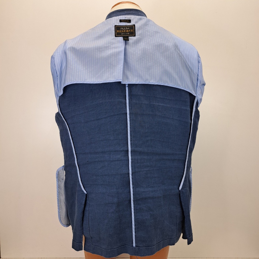JOS A Bank RESERVE Blazer Jacket Men XL Blue Linen Blend Tailored Fit 44R - Picture 5 of 8